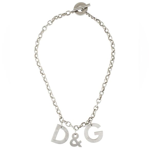 Dolce & Gabbana Silver Metal Chain Link Toggle HUGE Logo Charm Choker Necklace - Picture 1 of 16